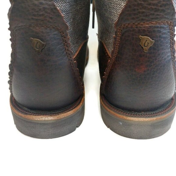 OluKai Men\'s Dark Brown Leather and Tan Fabric Boots main image 7
